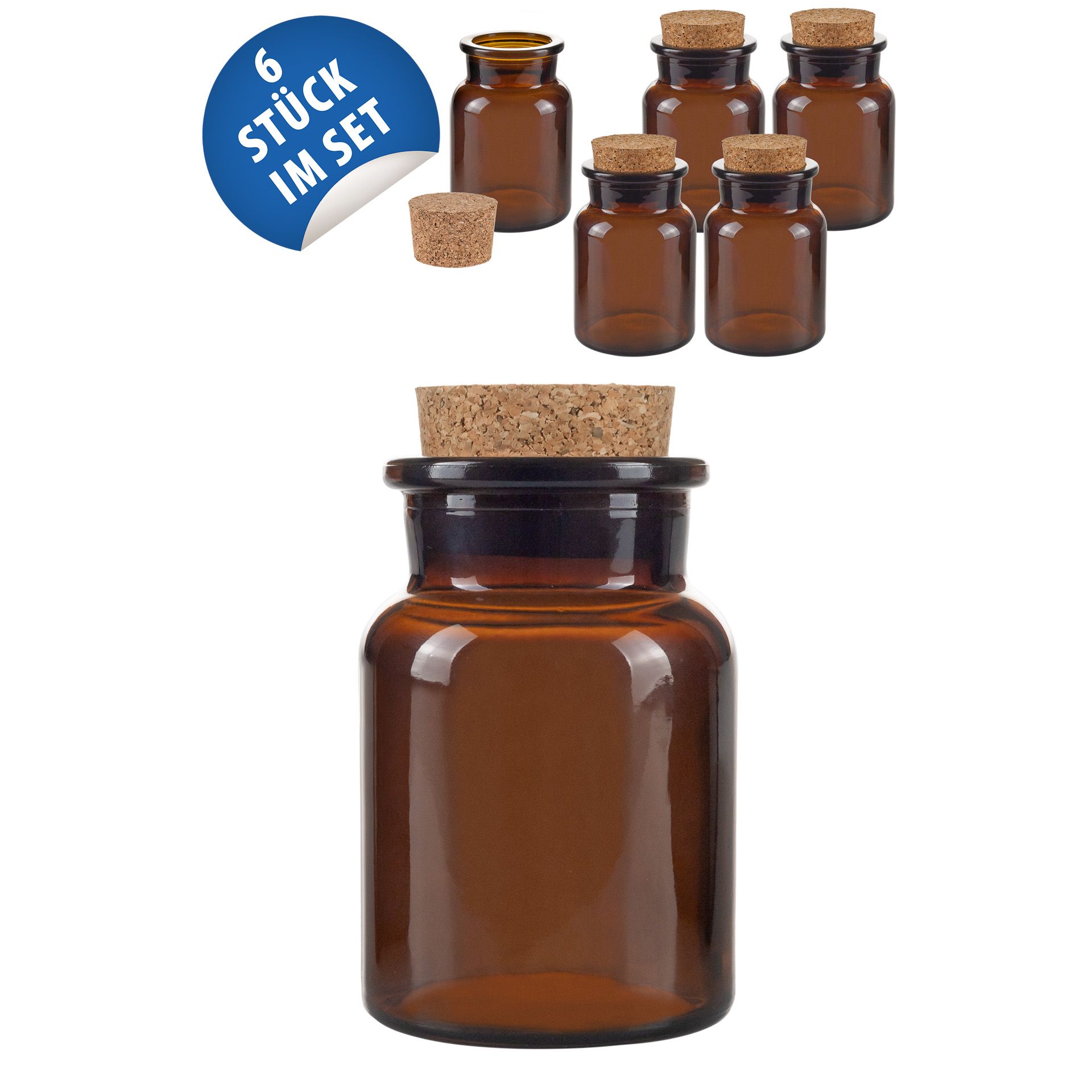 Korkenglas 150 ml braun beschichtet, 6er Set