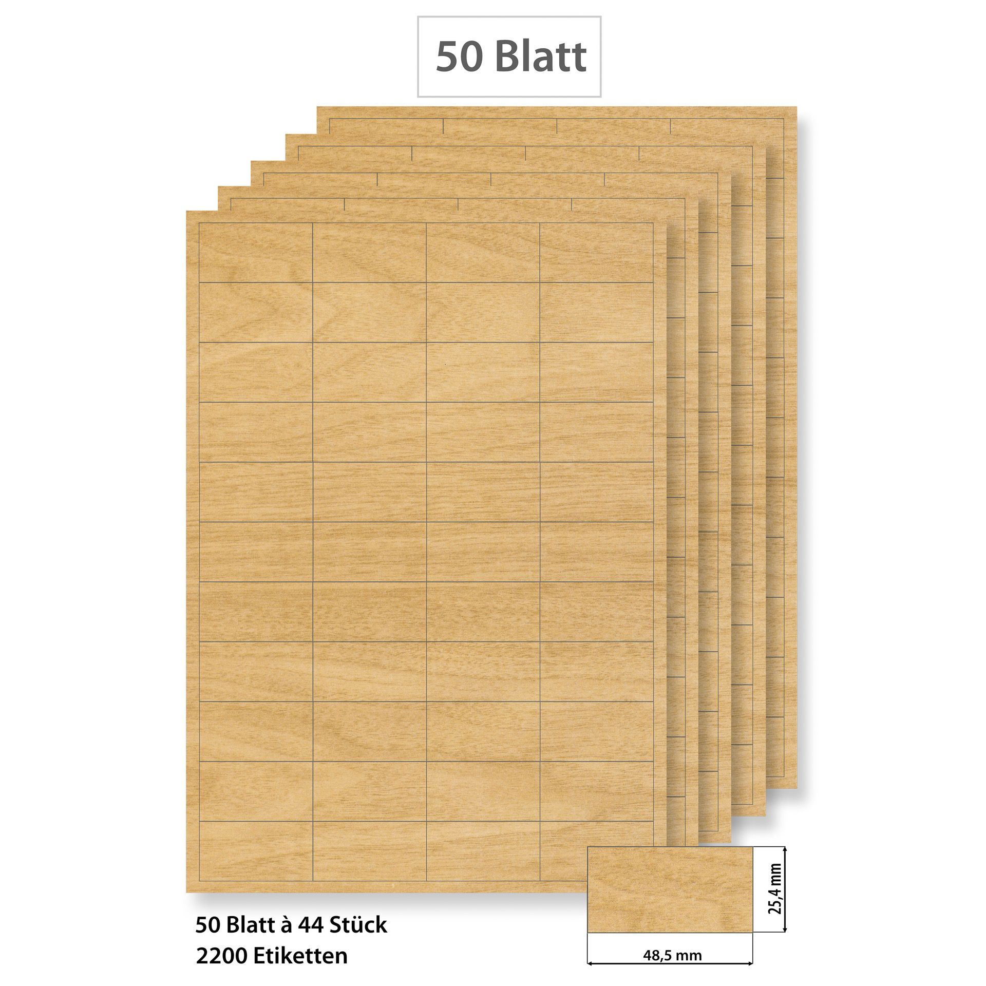 Steffis Etiketten 48,5 x 25,4 mm Holzdekor - 50 Blatt A4