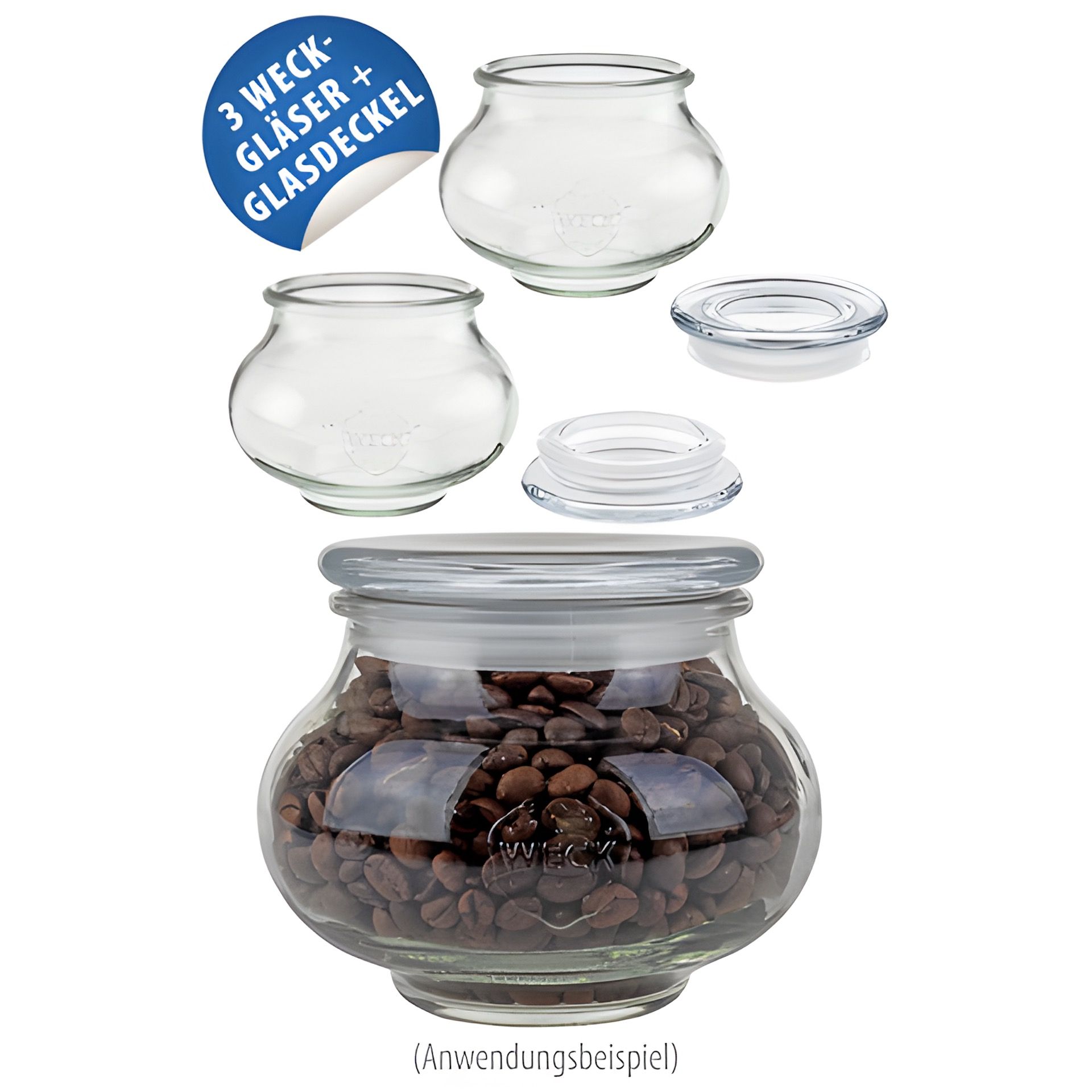 WECK-Schmuckglas 560 ml mit Glasdeckel, 3er Set