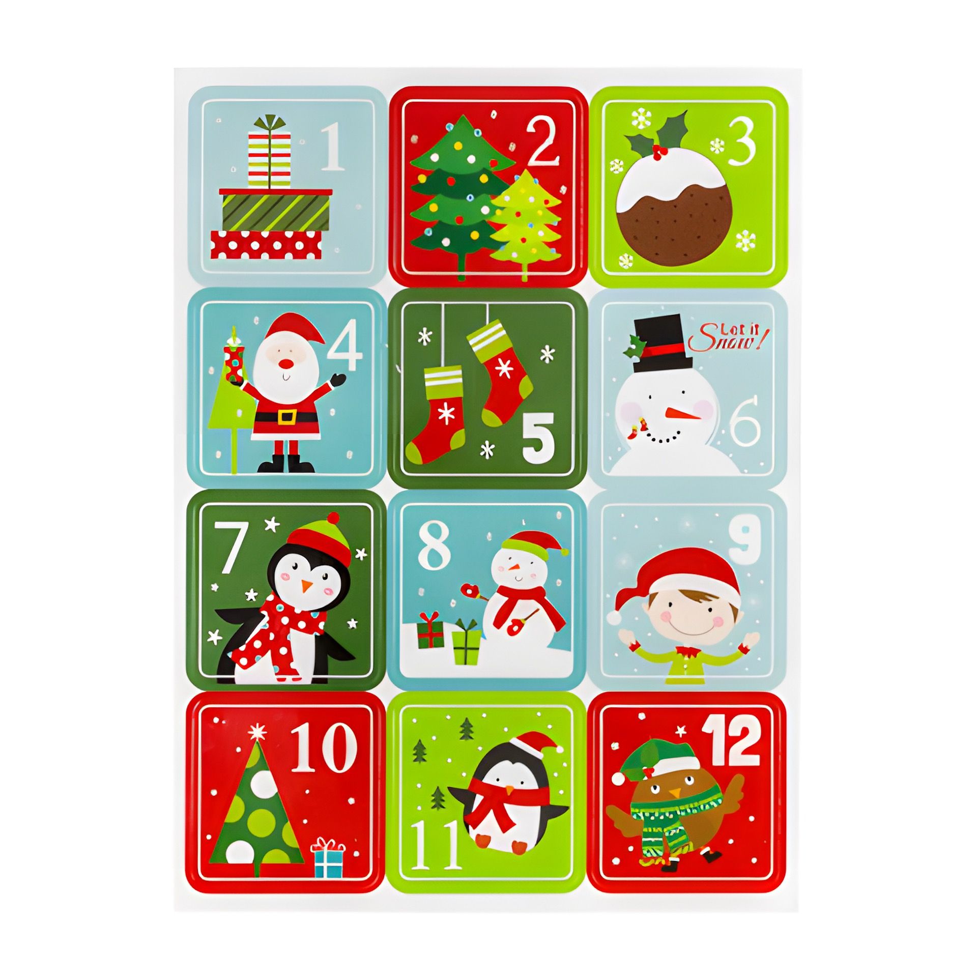 Adventskalender-Zahlen Weihnachtsmotive, 24 Stück