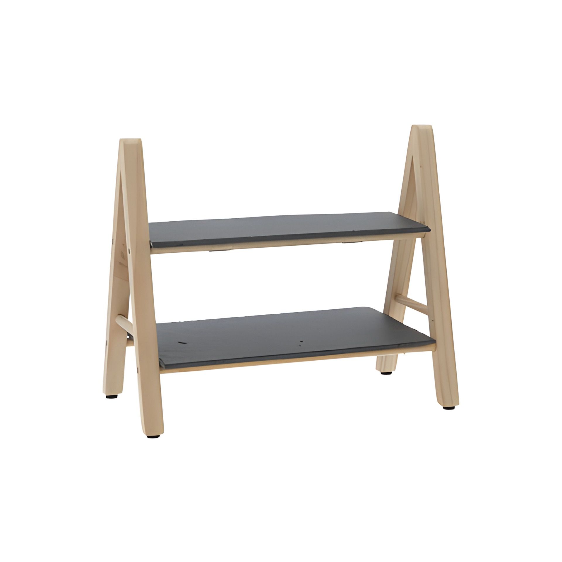 Schiefer-Etagere mit Holzgestell, 2-stöckig