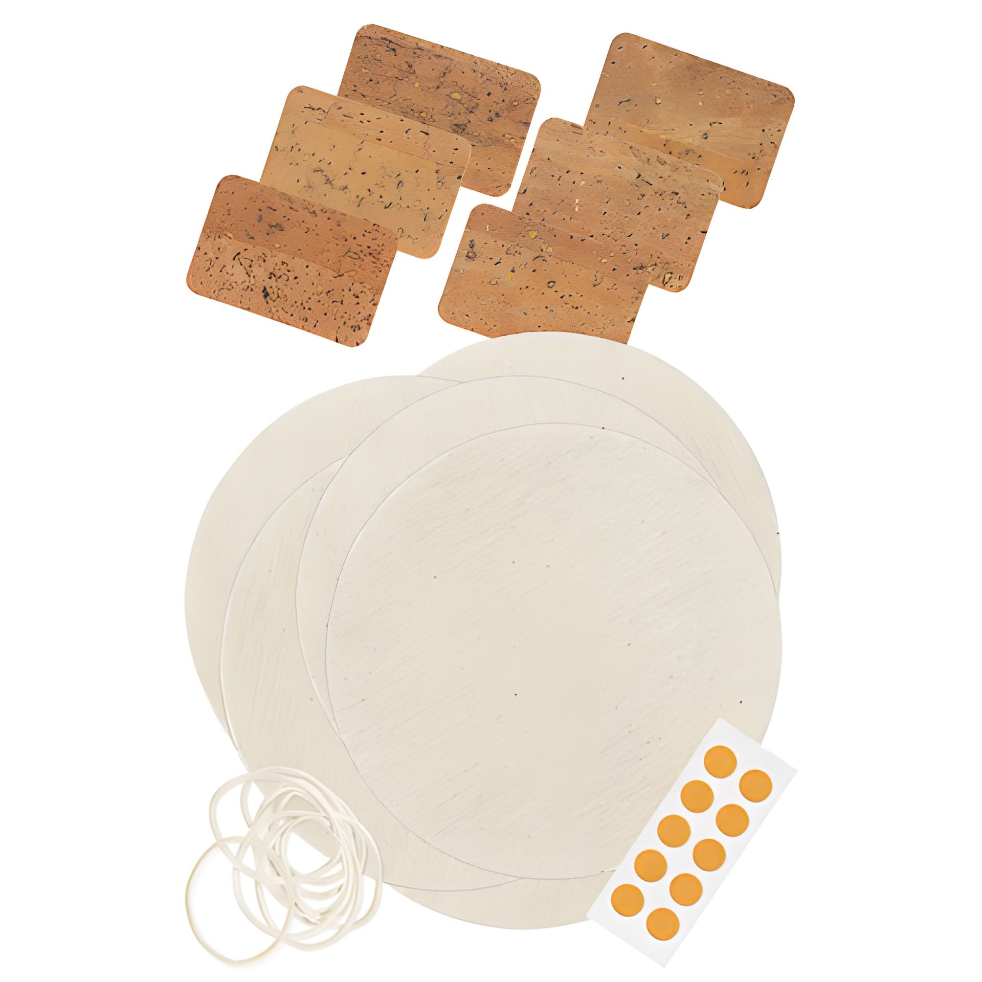 Deckchen-Set Ø 140 mm natur mit Korketiketten, 32-teilig