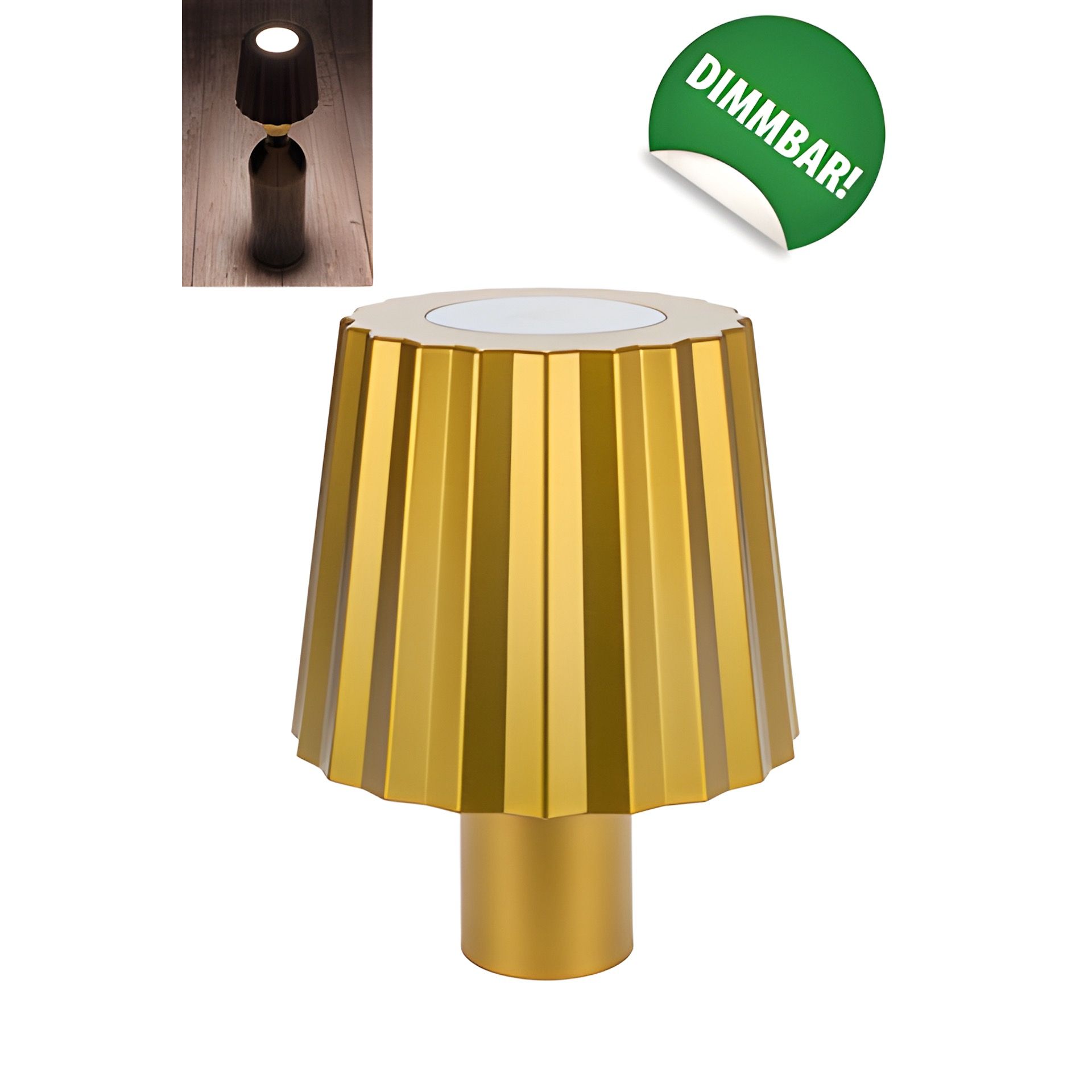 LED Flaschenlampe mit Touchfunktion, Akku und USB, gold