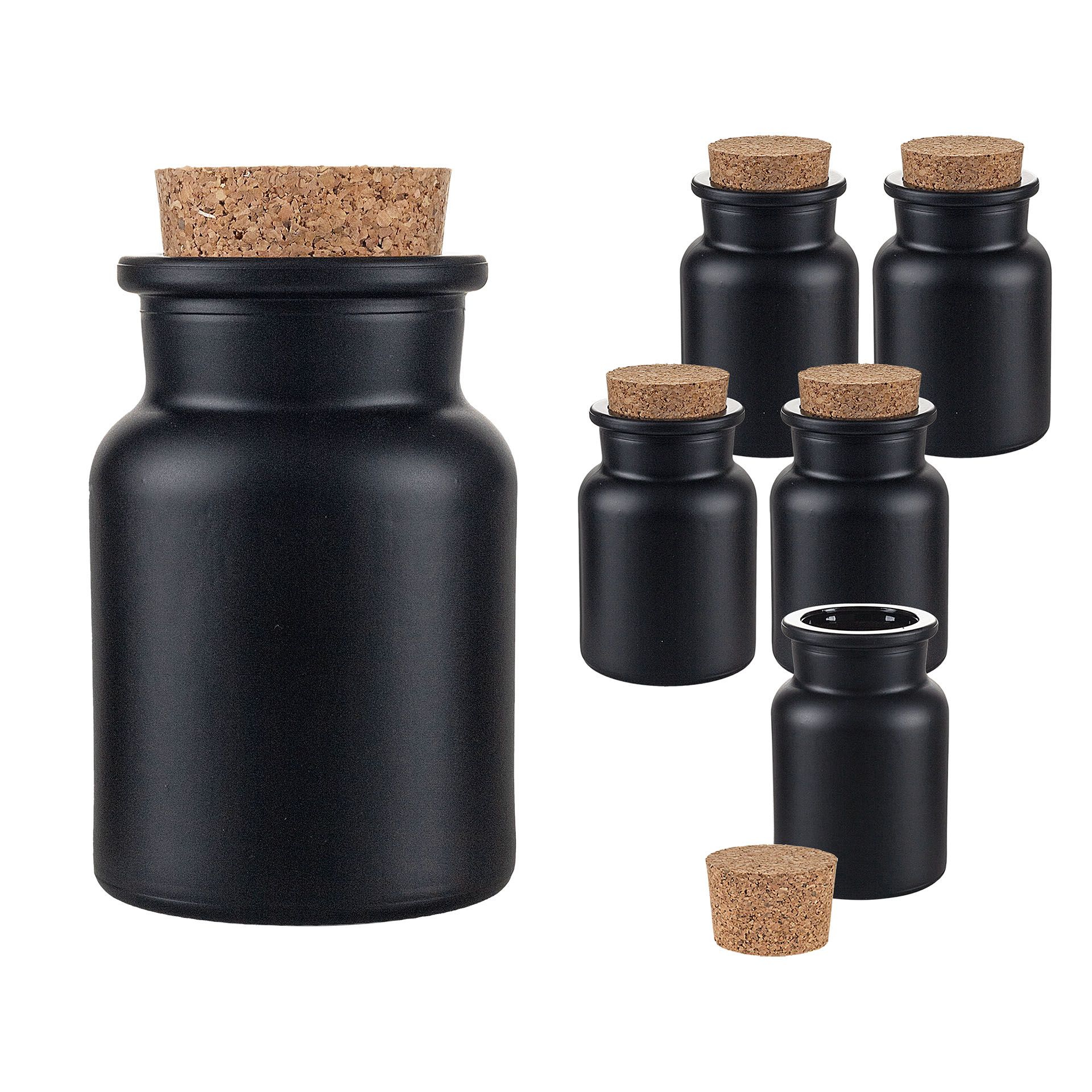 Korkenglas 150 ml schwarz matt beschichtet, 6er Set